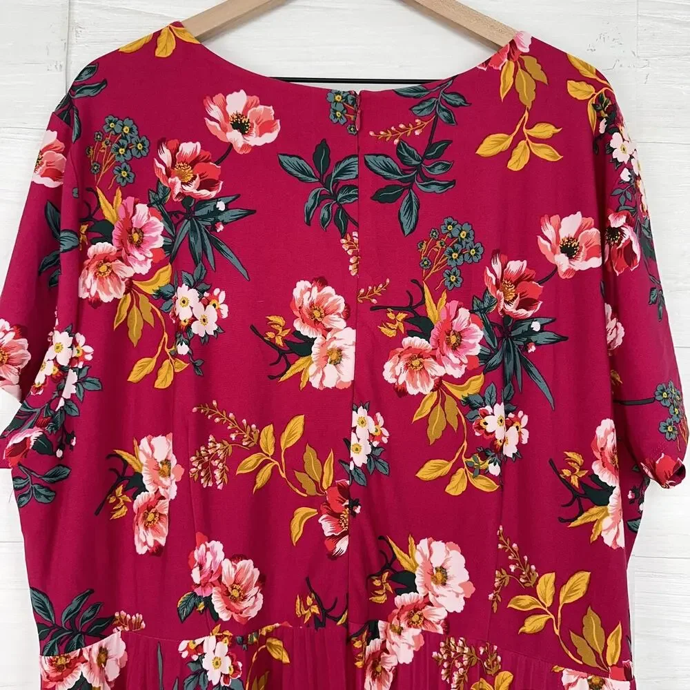 NWT Ann Taylor Loft Midi Dress‎ Plus Size 26 4X Pink Floral Short Sleeves Jersey